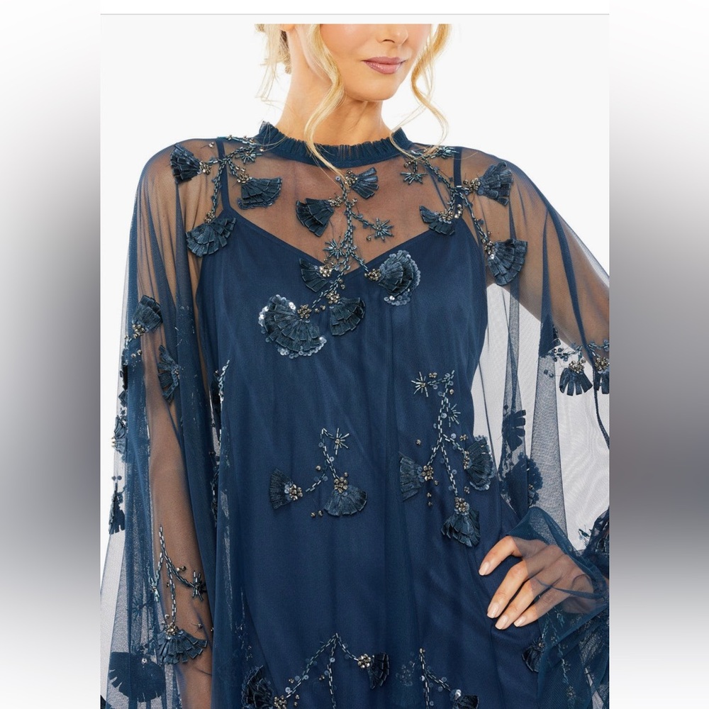 Mac Duggal Womens Embellished Long Sleeve Trapeze Dress in dark teal - Picture 3 of 3